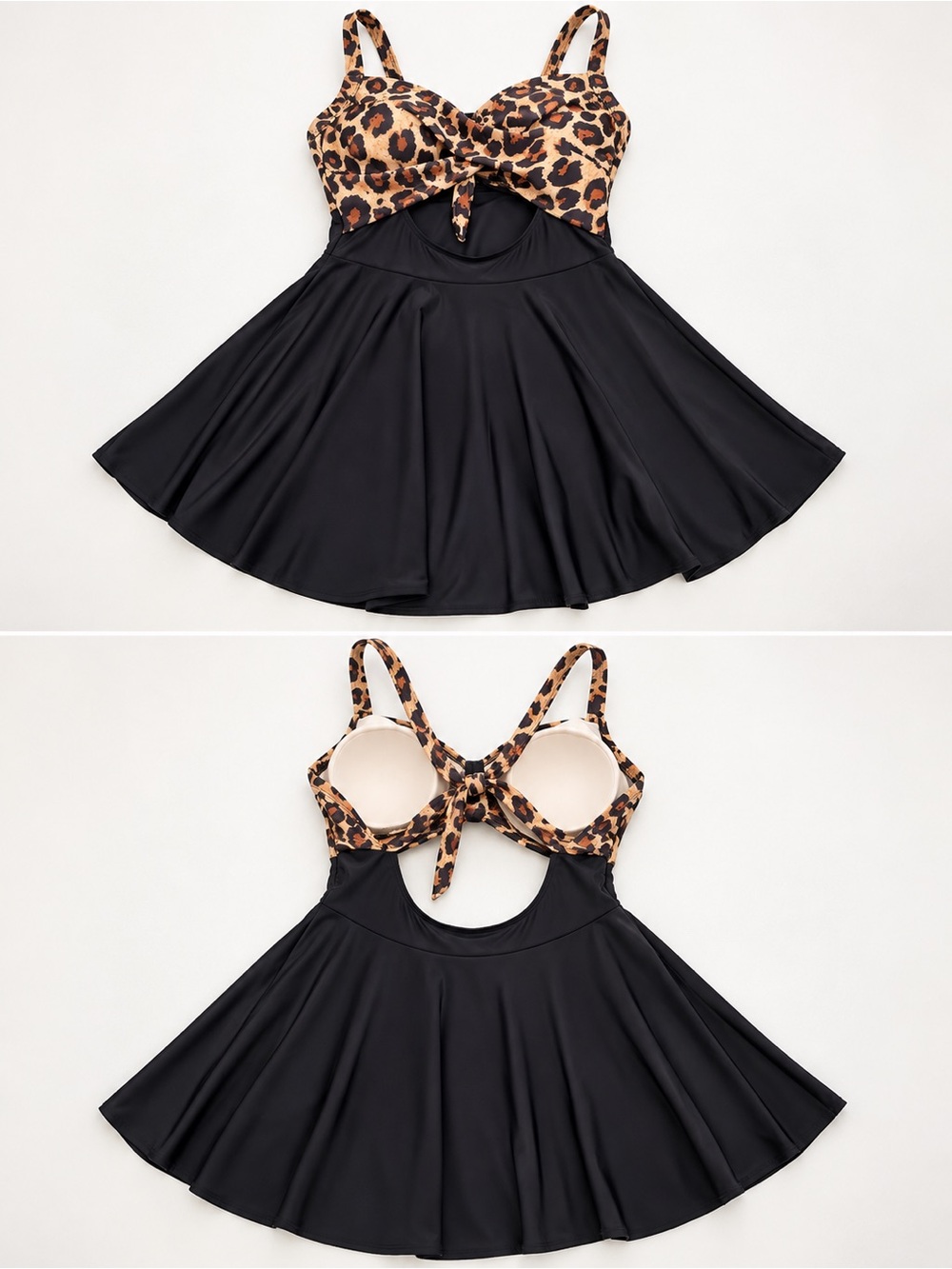B2prity Leopard Print & Black Swim Dress – Size Medium – Like New